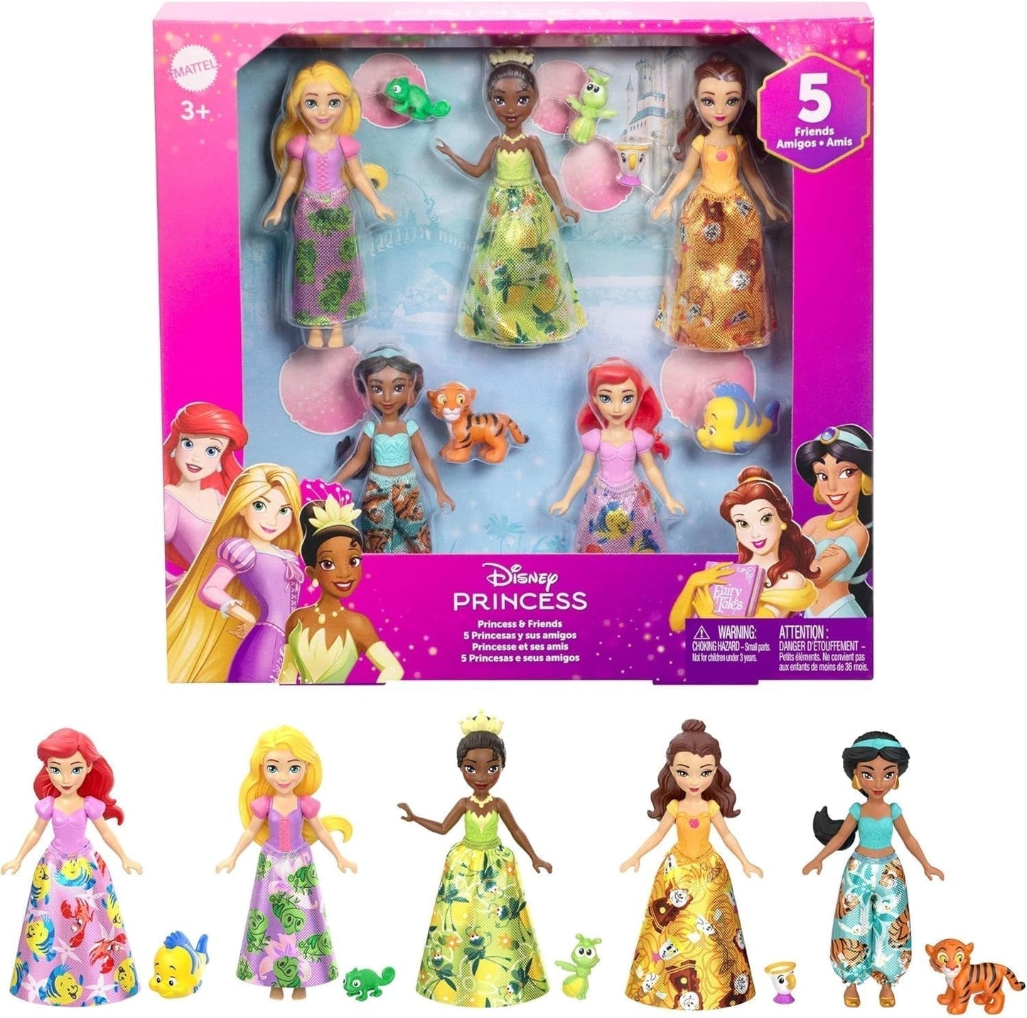 Mattel Disney Princess Transformerende speelset Koets naar kasteel met kleine Aurora-pop, 3 lagen, 6 speelplekken, 4 figuren, meubels en accessoires HWX17 poppen Naty Shop Friends Set