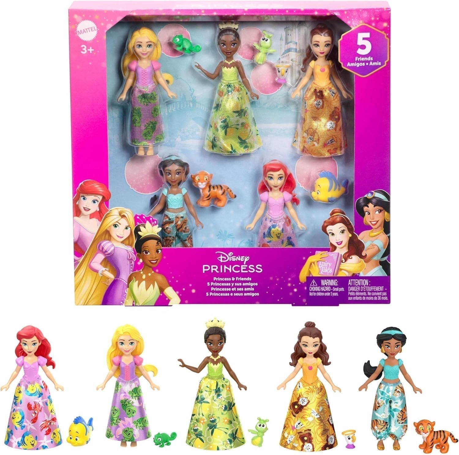 Mattel Disney Princess Transformerende speelset Koets naar kasteel met kleine Aurora-pop, 3 lagen, 6 speelplekken, 4 figuren, meubels en accessoires HWX17 poppen Naty Shop Friends Set