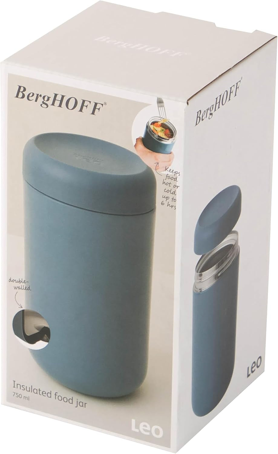 BergHoff isotherme voedselcontainer 0,75 l (thermische container, houdt eten + drinken tot 6 uur warm of koud, gemaakt van roestvrij staal, hittebehoudcontainer, vaatwasmachinebestendig) 3950134 Voedselbewaardozen Naty Shop