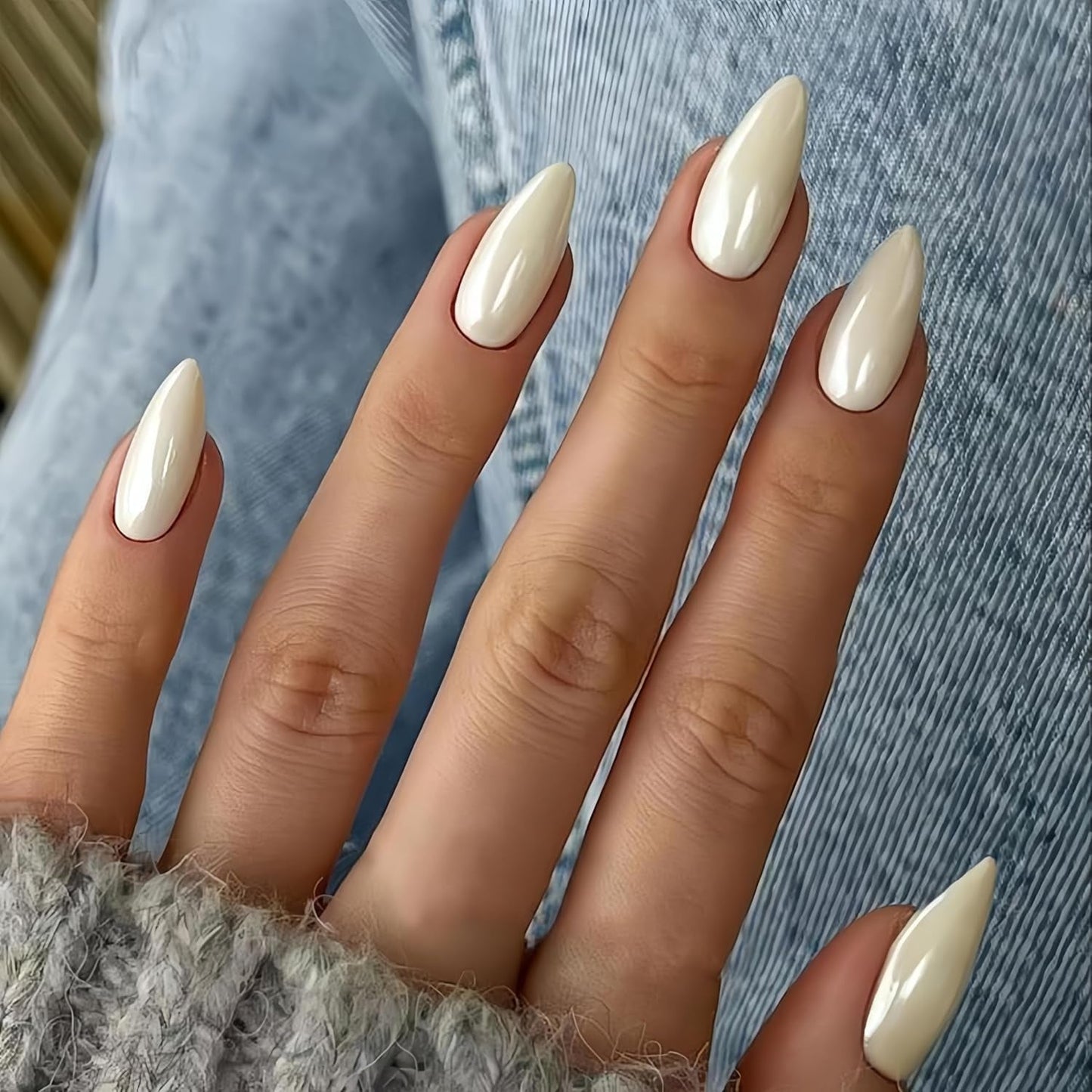Zelfklevende chroomnagels - Medium amandelbruin Glitterlijm op nagels Glitter nepnagels Lijm op kunstnagels Geglazuurde acrylnagels voor dames 24 stuks