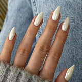 Zelfklevende chroomnagels - Medium amandelbruin Glitterlijm op nagels Glitter nepnagels Lijm op kunstnagels Geglazuurde acrylnagels voor dames 24 stuks