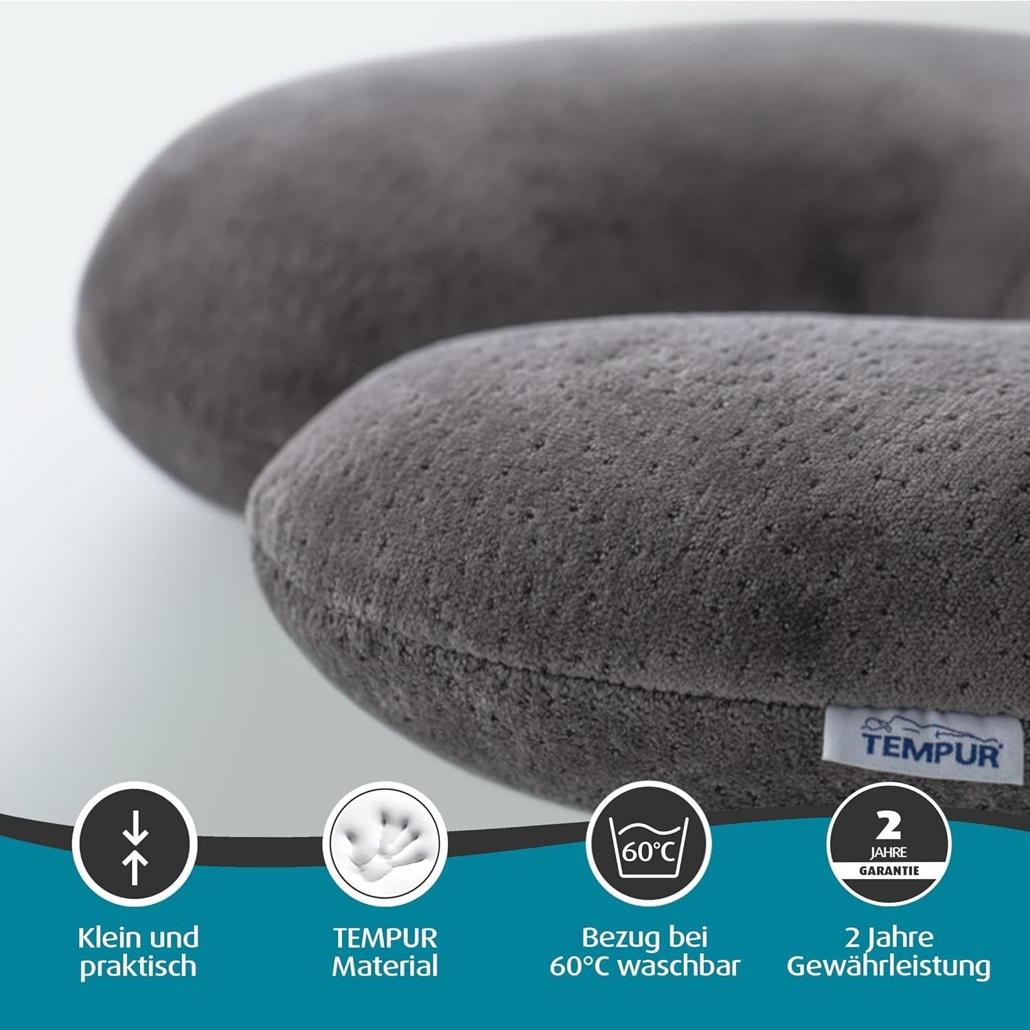 TEMPUR Transit Reiskussen Comfortabel visco-elastisch nekkussen Materiaal Ideaal voor reizen met bus, trein, auto of vliegtuig 30 x 28 x 8 cm