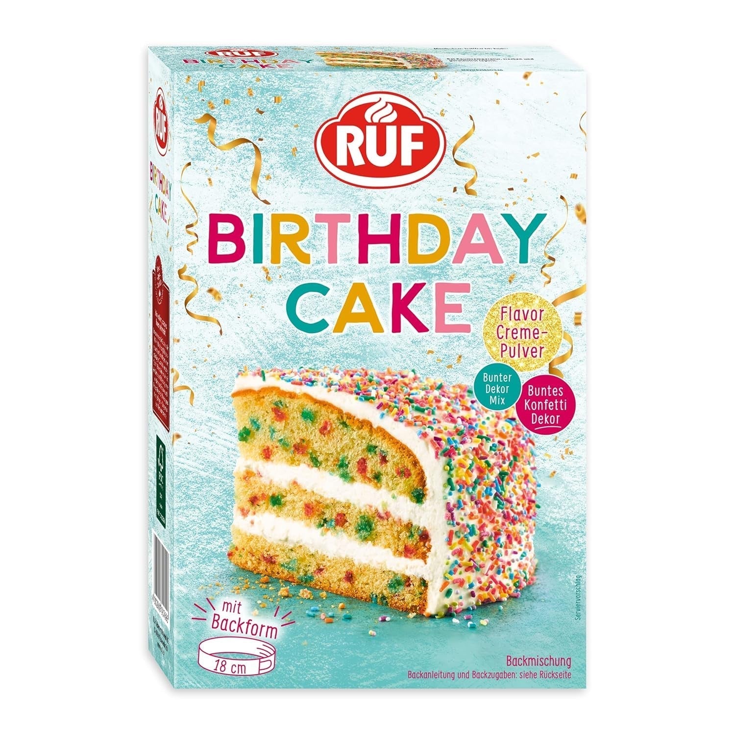RUF Verjaardagstaart, Geburtstagskuchen, Schicht-Torte Aus Rührteig en Konfetti-Streusel, Tortencreme en Buntem Dekor-Mix, Für Kindergeburtstag, Familienfeier, Einschulung, 1X425G Icings en Decor Naty Shop 425 G (1Er Pack)