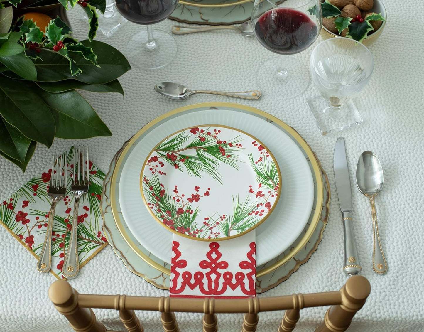 Dessin Passementerie papieren servetten, linnen, rood, 12 per verpakking