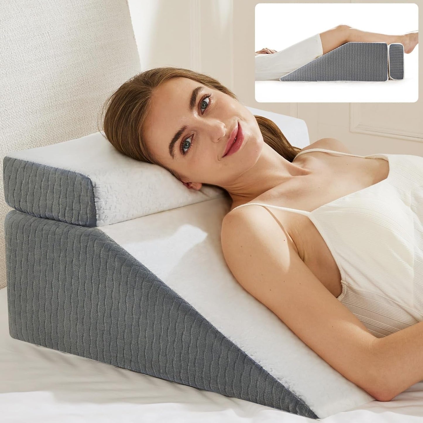 Leeskussen en verenbeen Liftkussen Memory Foam Kussen voor nek, rug en benen, multifunctioneel afneembaar kussen voor bed, bank, zitten, slapen en rusten, 58x55x28cm