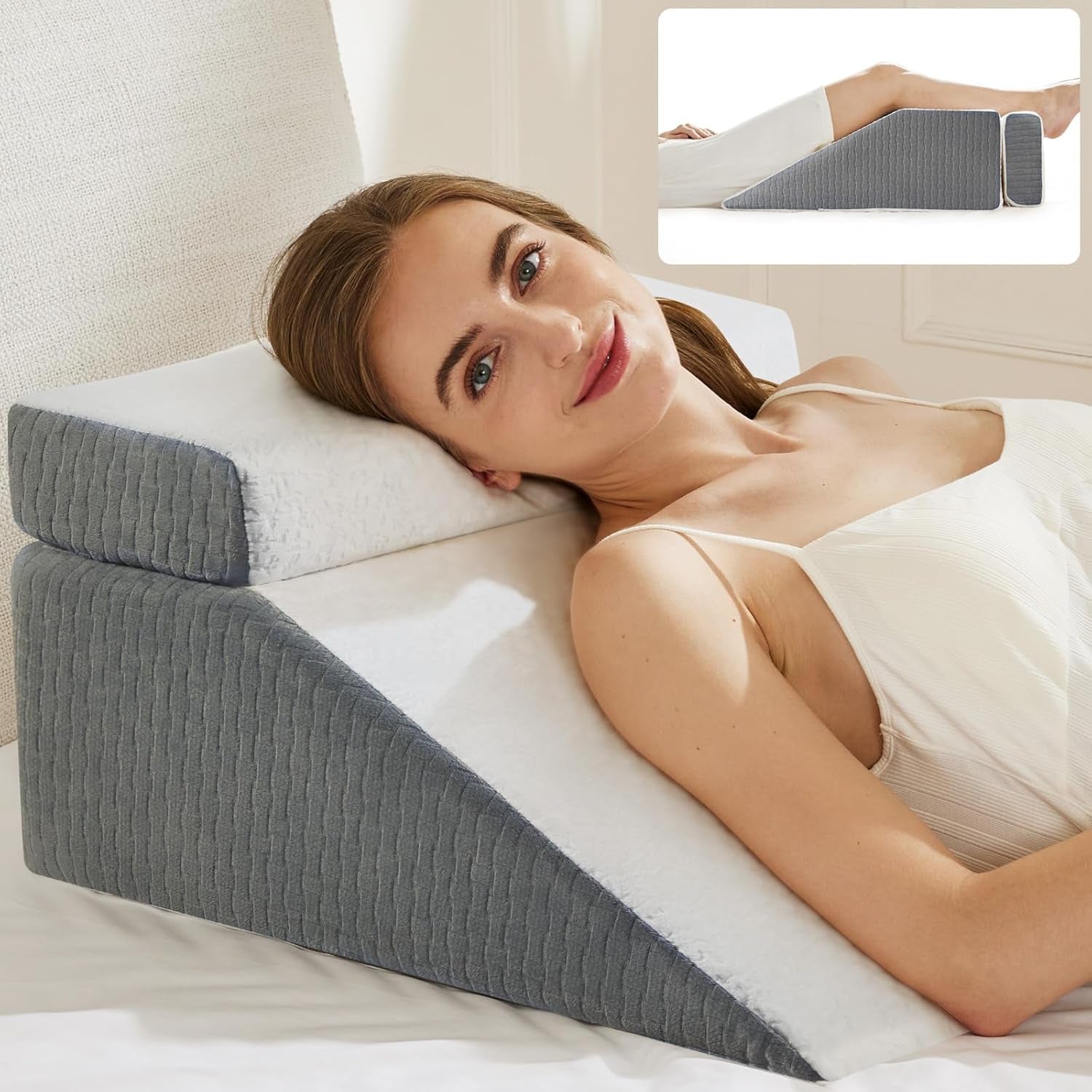 Leeskussen en verenbeen Liftkussen Memory Foam Kussen voor nek, rug en benen, multifunctioneel afneembaar kussen voor bed, bank, zitten, slapen en rusten, 58x55x28cm