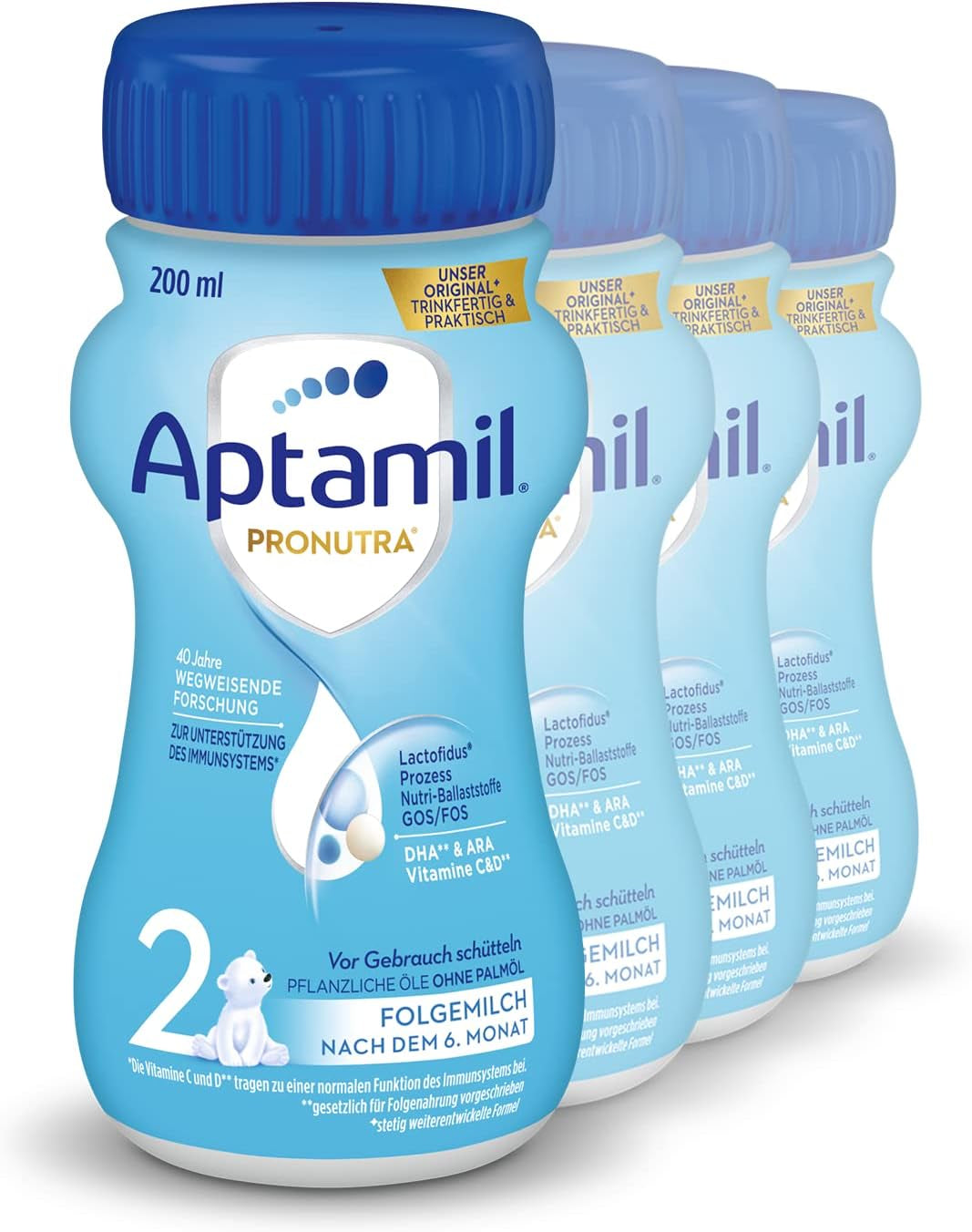 Aptamil Pronutra 2, opvolgmelk na 6 maanden, kant-en-klare babymelk (4 x 200 ml)