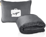 Eversnug Reisdeken en -kussen - Zachte 2-in-1 vliegtuigdeken met zachte zak, kussensloop, handtashoes en rugzakhouder (bordeauxrood) Reiskussens Naty Shop Grijs