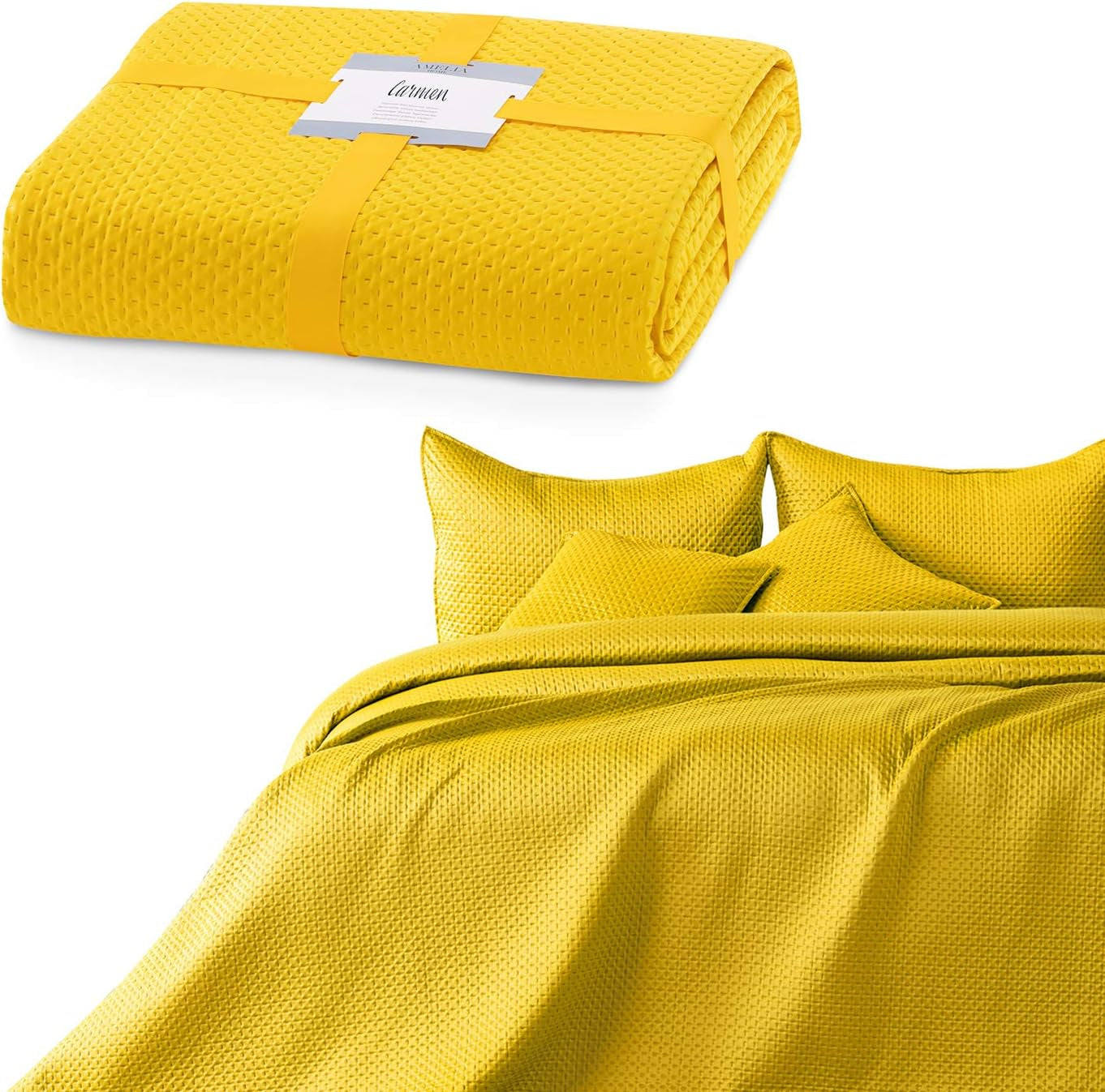 Ameliahome sprei 200X220 Cm donkergroene sprei met twee reliëfzijden Mat Satijn Carmen Bedden en Dekens Besuche den AmeliaHome-Store Carmen Gelb 240X260 Cm