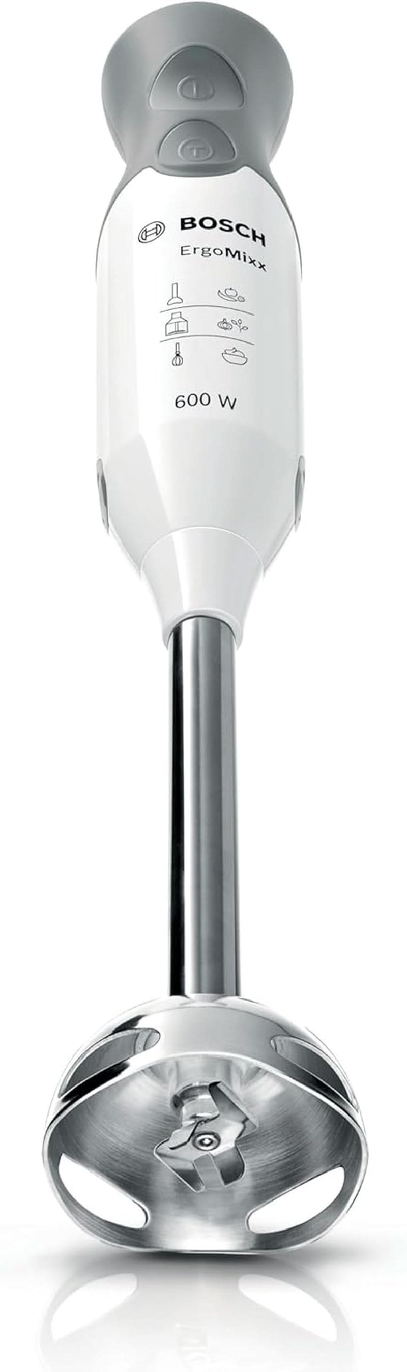 Bosch Stabmixer Ergomixx MSM66110, Edelstahl-Mixfuß, Mix- en Messbecher, 2 Geschwindigkeitsstufen, Leichtes Gehäuse, 4-Klingen-Messer, Einfache Reinigung, 600 W, Weiß/Grau Kitchen Naty Shop