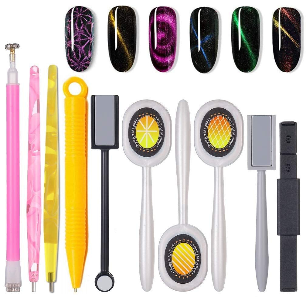 Nail Art Werkzeug Magnetstift, 10 Stück Nagel Magnet Stick Tool Set, Nagel Magnet Stift en Starker Magnet Stock Punktierungsstifte Für DIY 3D Magnetics Katzenauge UV Gel Polnisch Nagel Kunst