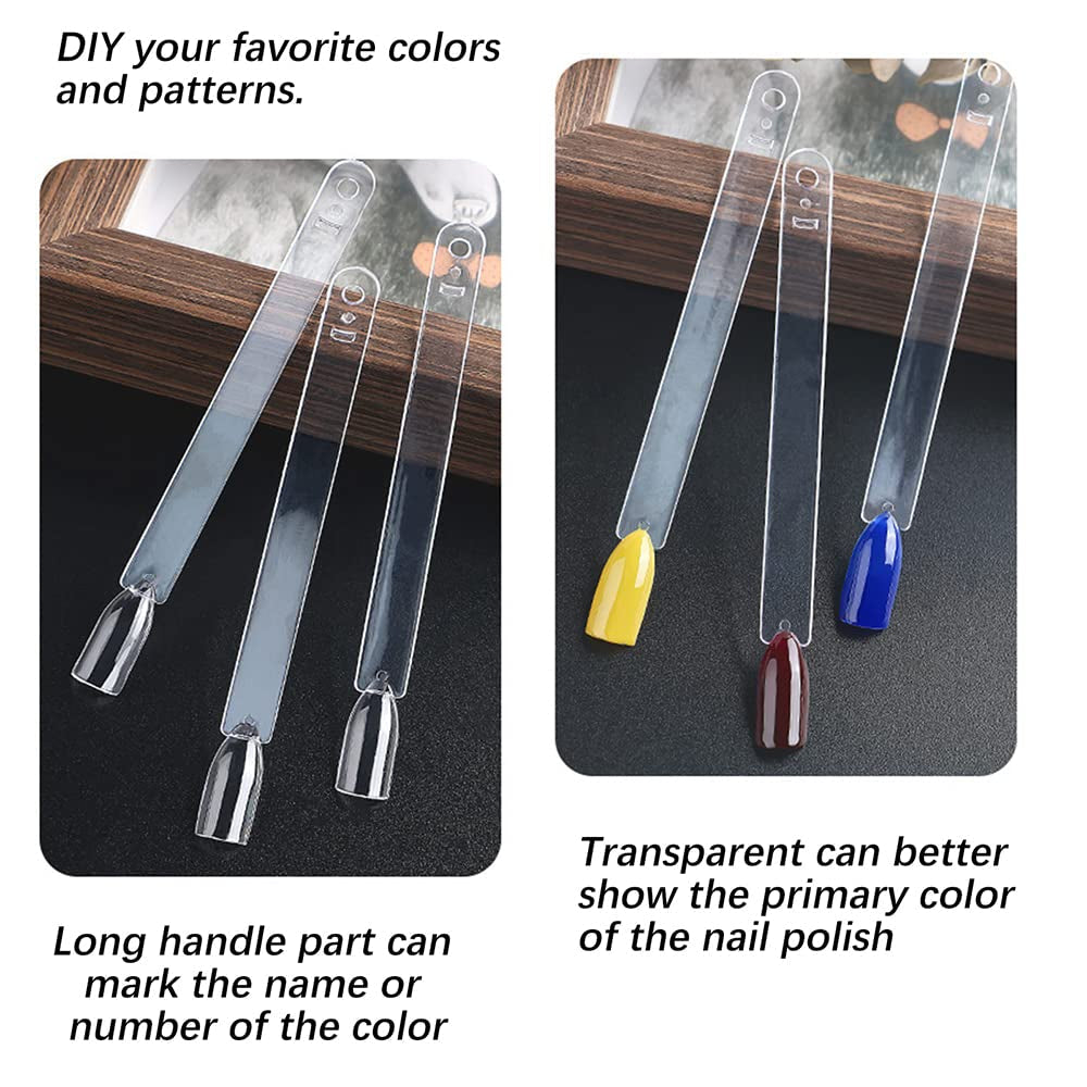 300 transparante nagelsticks, waaiervormige nagelontwerpen, kleurendisplaytips met 6 metalen ringen, kunstnagelplaat voor nagelsalon en gellakoefening voor beginners