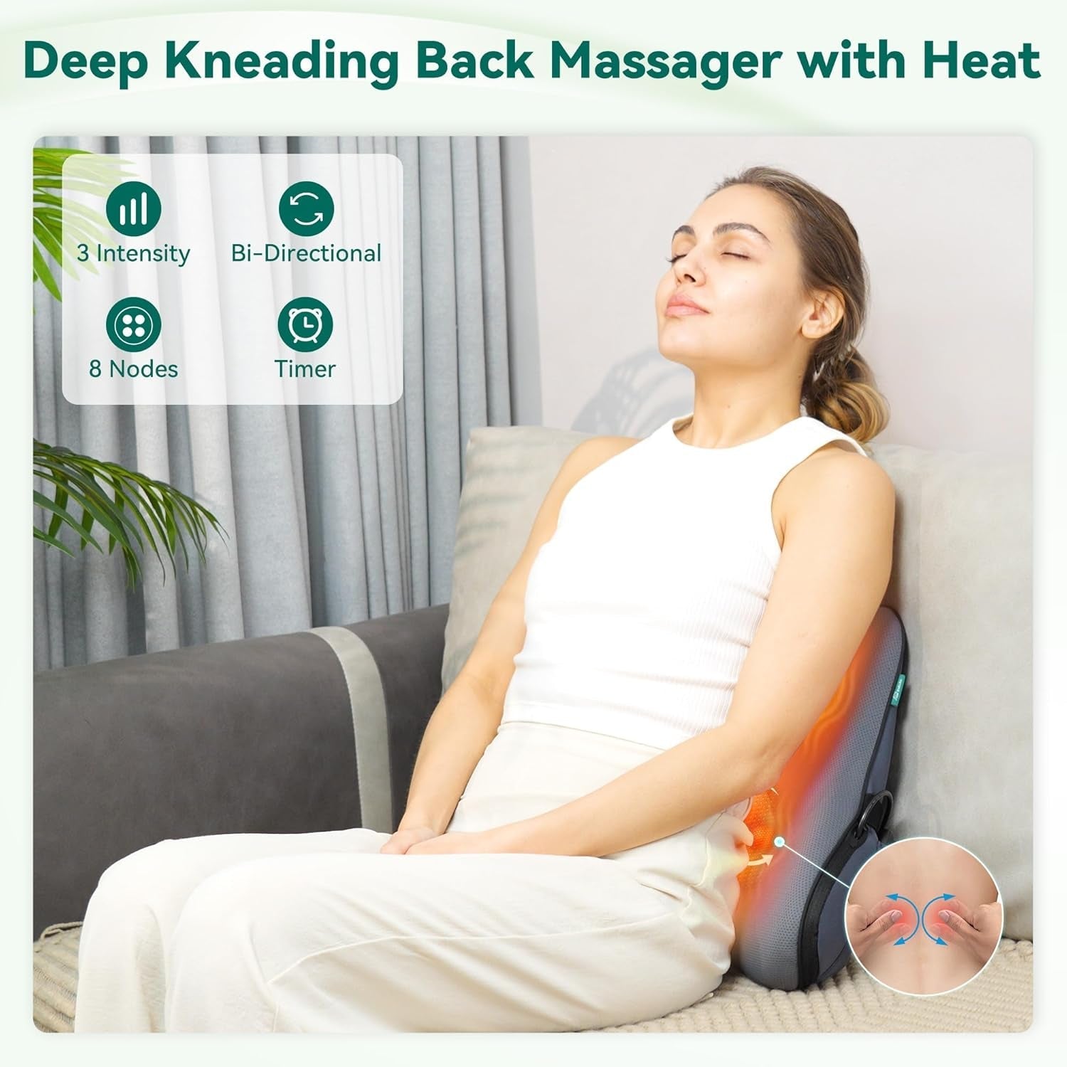 Snailax Ergonomisch lendensteunkussen met massage en warmte, shiatsu-rugkussen van traagschuim, zitkussen met 3 massage-intensiteiten | 2 warmteniveaus | 3 timers | comfortabele zithouding