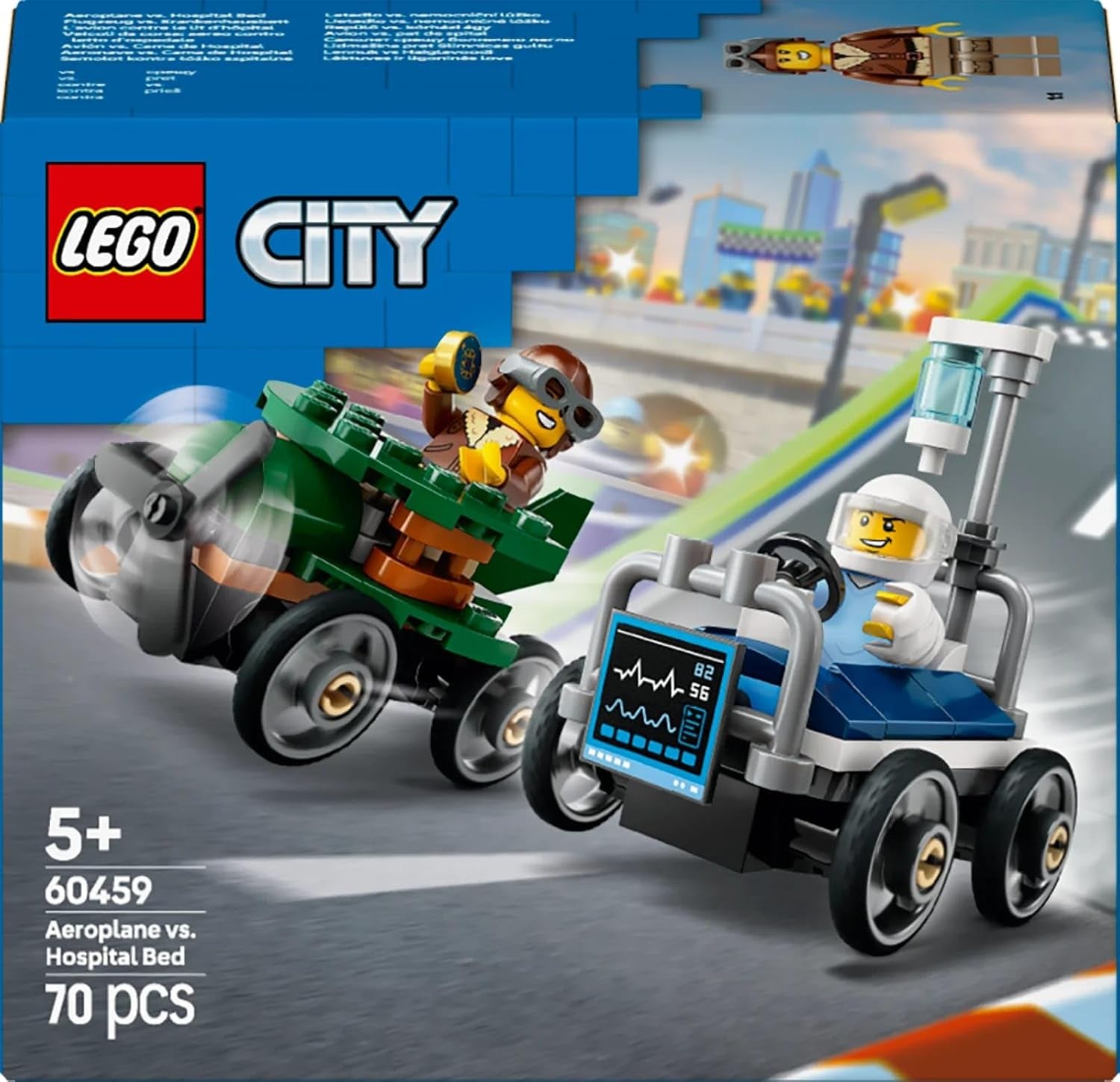 LEGO City Vliegtuig Vs. Ziekenhuisbed Raceautoset - Zeepkist speelgoed voor jongens en meisjes vanaf 5 jaar - Bouwset met 2 minifiguren - Verjaardags- en feestdagencadeau 60459 Bouwsets Besuche den LEGO-Store