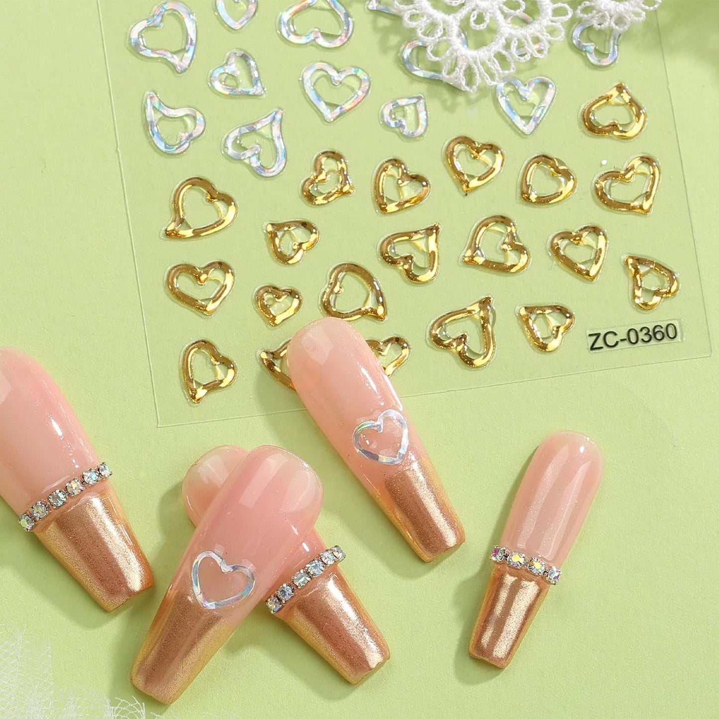JMEOWIO 6 Blatt 3D Nagelsticker Goldene Onregelmatige Geometrische Nail Art Sticker Selbstklebend Nagelaufkleber 5D Stereoskopische Decoratie Nageldesign Zubehör