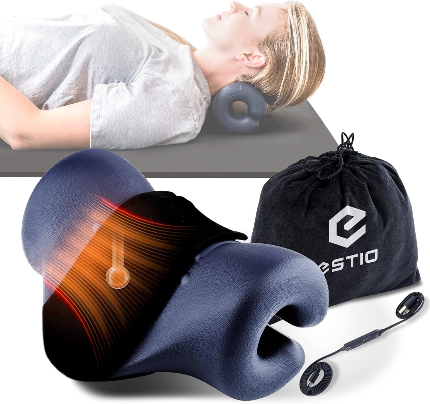 Nekstretcher met warmte, Nekstretcher voor nekpijn, Nekstretcher voor hoofdpijn, Bewolkte nek voor nekstrekking, Orthopedie Cervicale orthopedische kussens Naty Shop Donkerblauw