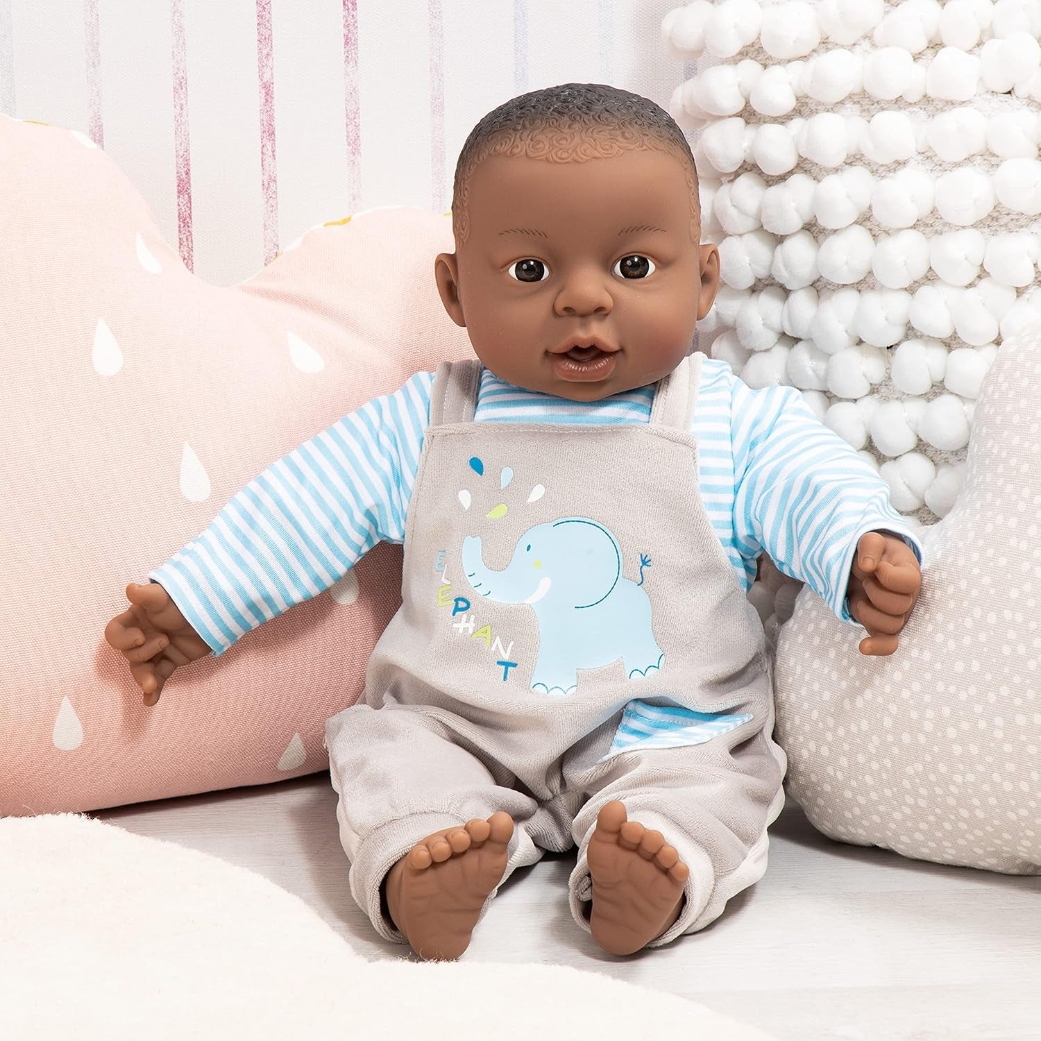 Bayer Design 94001AH interactieve babypop, jongen, praten, zacht lichaam, 40 cm, donker leer, blauw