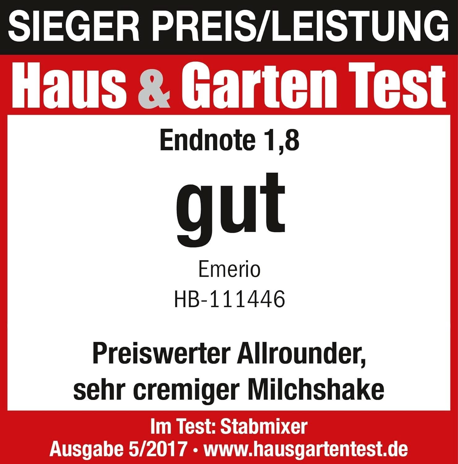 Emerio HB-111446 Keukenmixer, TESTSIEGER Preis/Leistung, Gummierter Rutschfester Griff, Edelstahl, Bpa-Frei, Schwarz, 250W Keuken Naty Shop