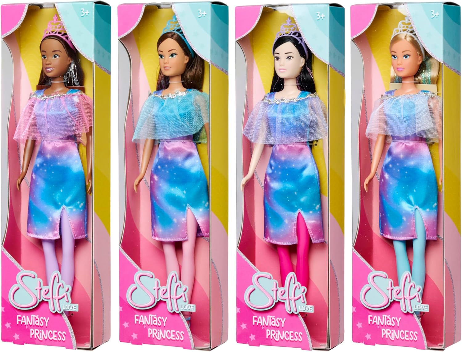 Simba Steffi Love Fantasy Princess, 4 verschillende kleuren, slechts één item verzonden, prinsessenpop met cape en glitterstrepen, 29 cm, vanaf 3 jaar