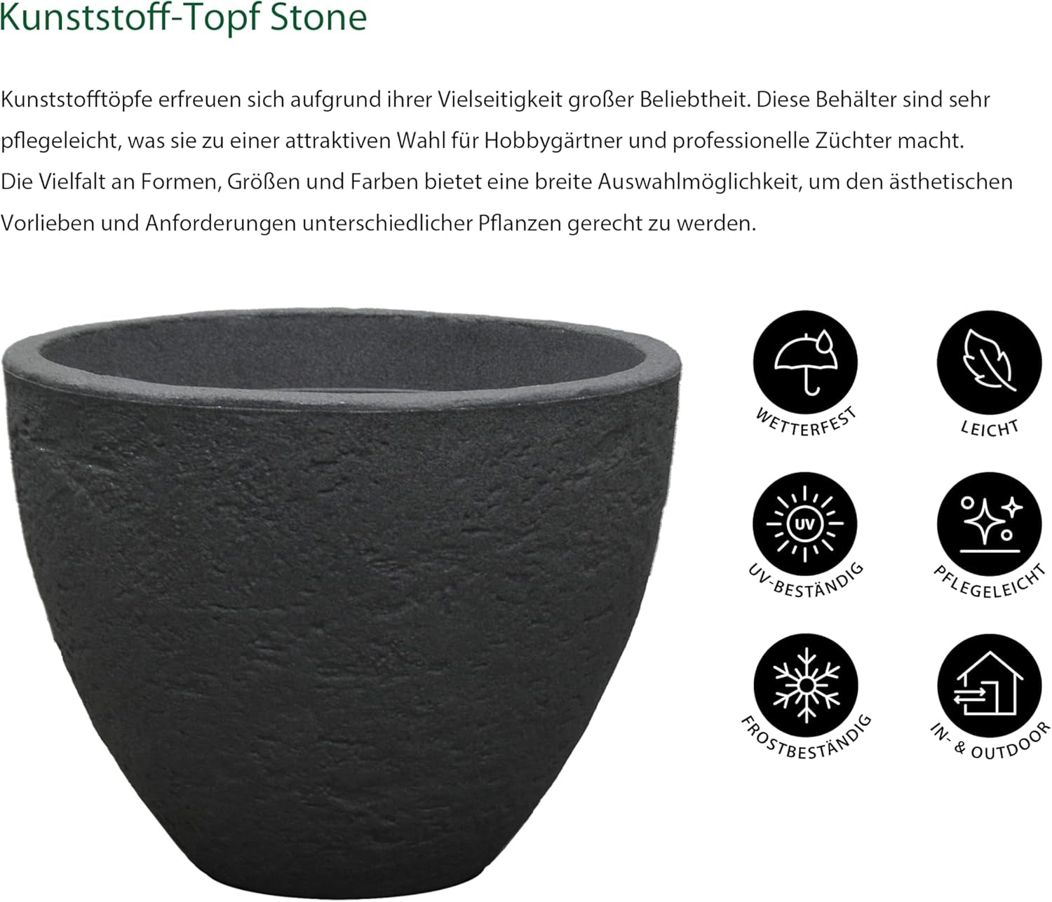 Dehner stenen pot, Ø 40 cm, hoogte ca. 30cm 31 cm, kunststof, antraciet