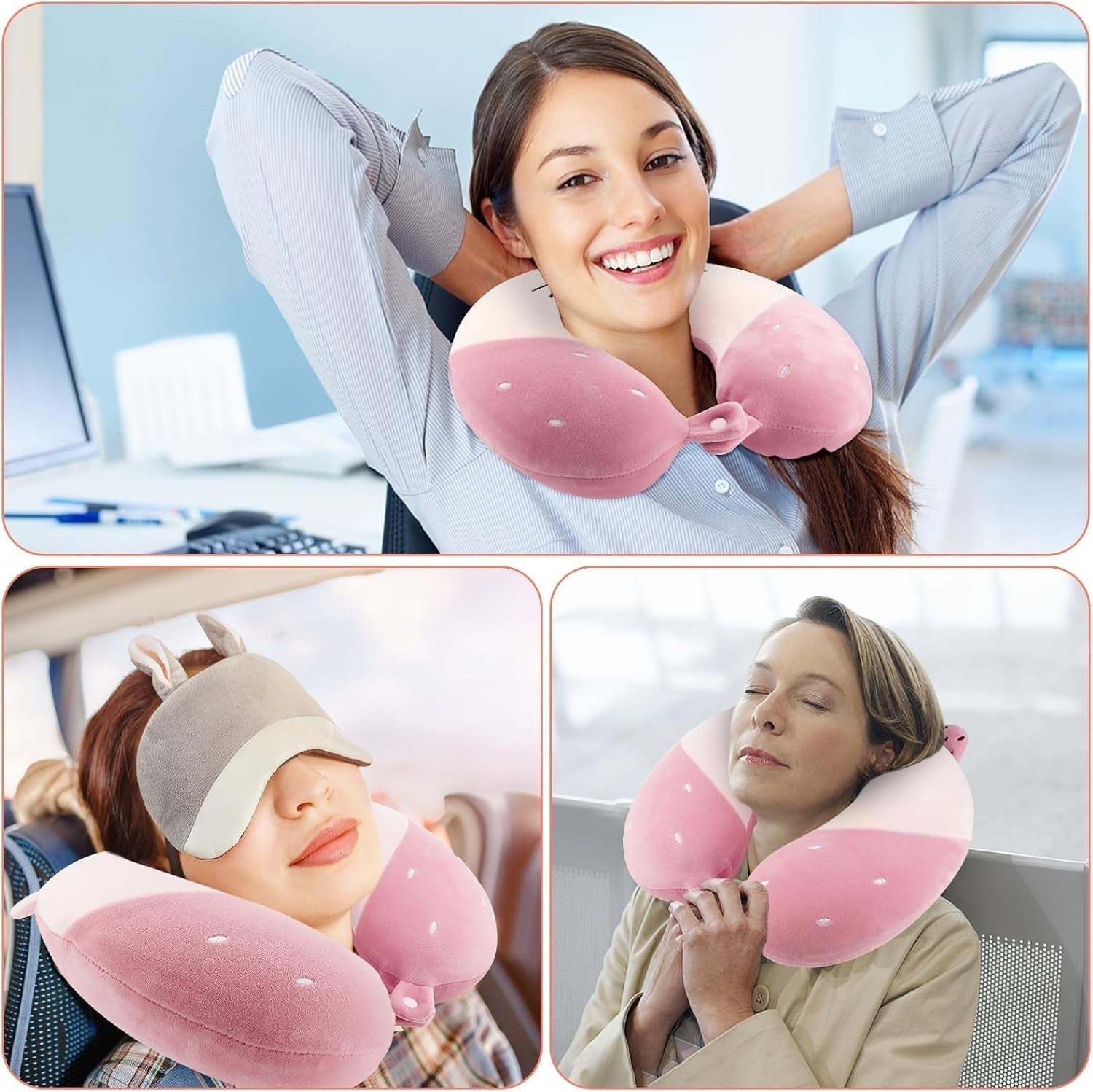 Litimkat Nekkussen voor kinderen Draagbaar nekkussenï¼ŒReiskussenï¼Œ U-vorm Memory Foam Kussen Reizen Vliegtuig Auto Trein Kantoor Thuis Schattig Dierenpatroon Kussensloop Afneembaar (roze) Cervicale orthopedische kussens Naty Shop