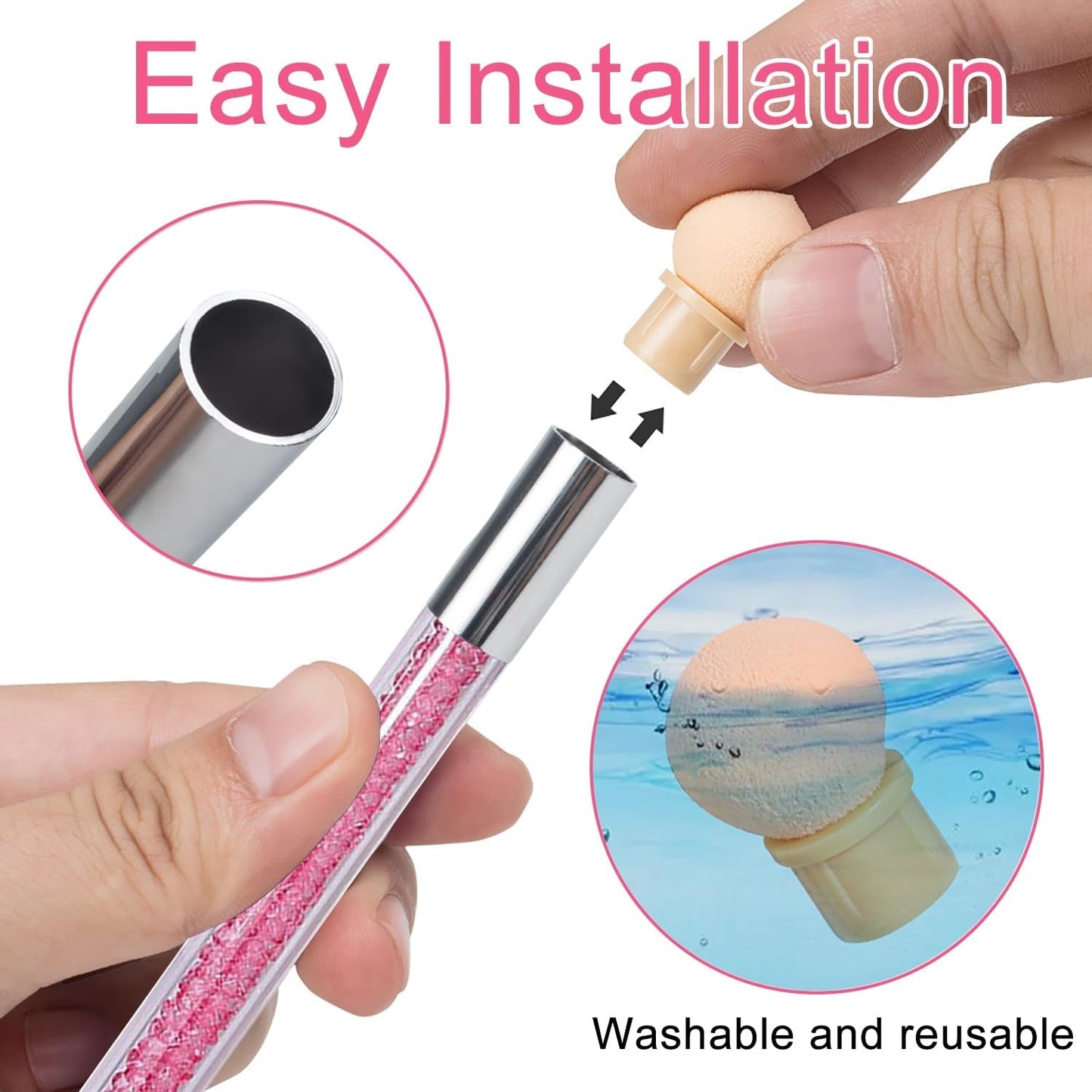 2 Stück Nail Art Rendering-Werkzeuge Doppelter Kopf, Sponge Brush Applicator Inkl 8 Ersatzköpfe, Nail Art Schwamm en Tupfpinsel (Weiß, Rosa)
