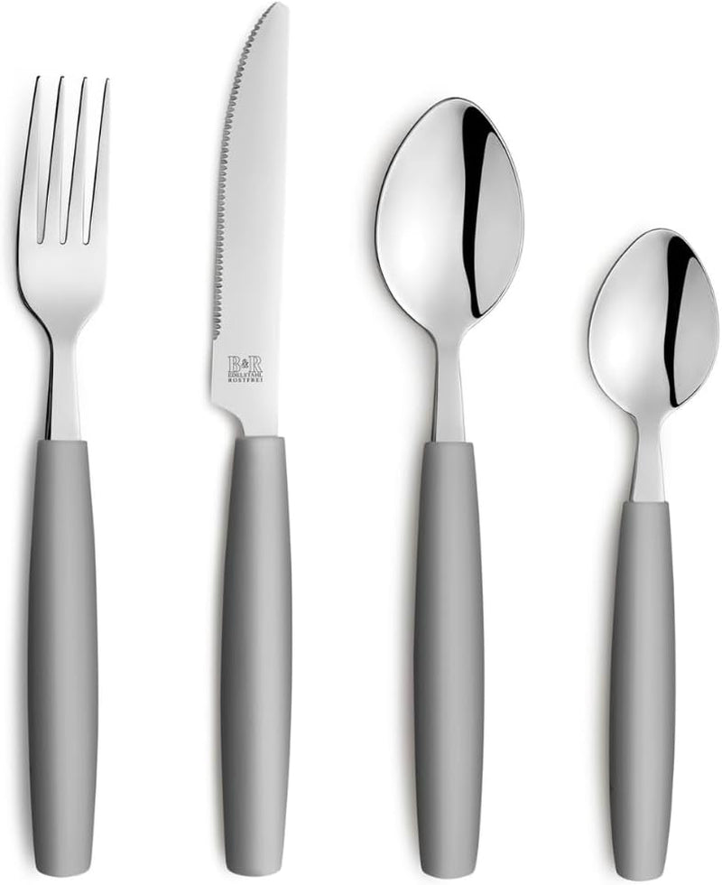 Beckmann & Rommerskirchen 2515 VALOA Besteckset 4 Persoons | 16-Teilig | Olie | Spülmaschinenfest | Hochglanzpoliert | Essbesteck: 4X Messer, Gabel, Esslöffel, Kaffeelöffel Keuken Naty Shop Grau
