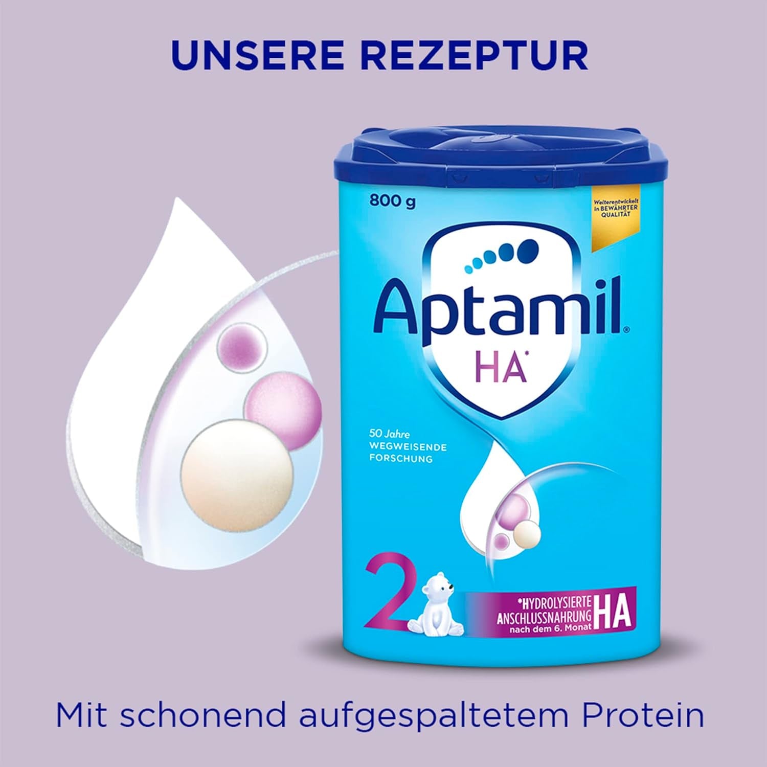 Aptamil HA 2 – Opvolgmelk na 6 maanden, met Omega 3 en 6, DHA, ARA en ALA, Lactosevrij, Palmolievrij, Babyvoeding, Melkpoeder, 1 x 800 g (4 stuks)