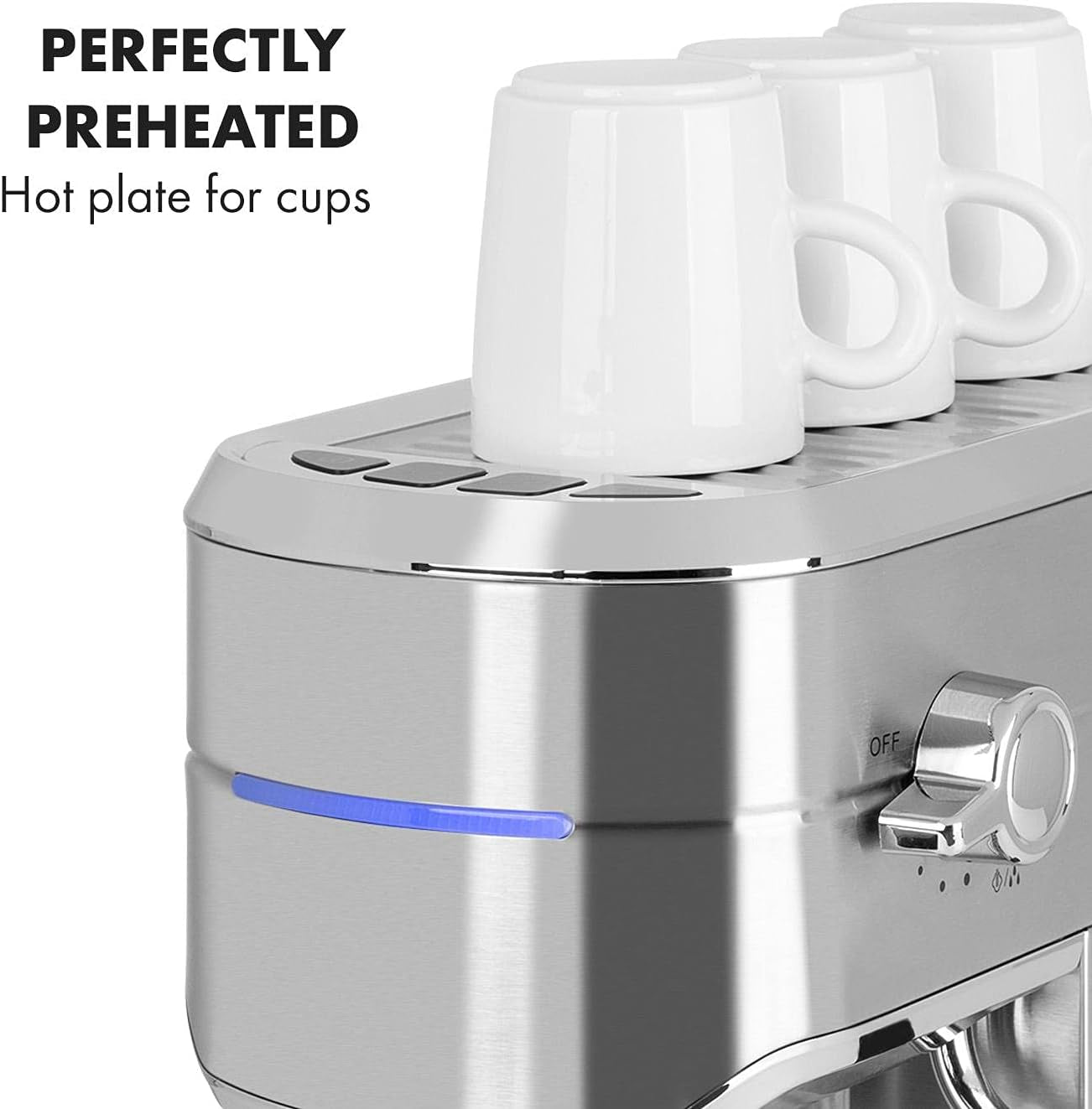 Klarstein Futura espressomachine, draagbare filter-espressomachine, 1450 W, 20 bar, Barista-kwaliteit, dubbele sproeier, doorstroomstop, draagbare filter-espressomachine, melkopschuimfunctie, zilver