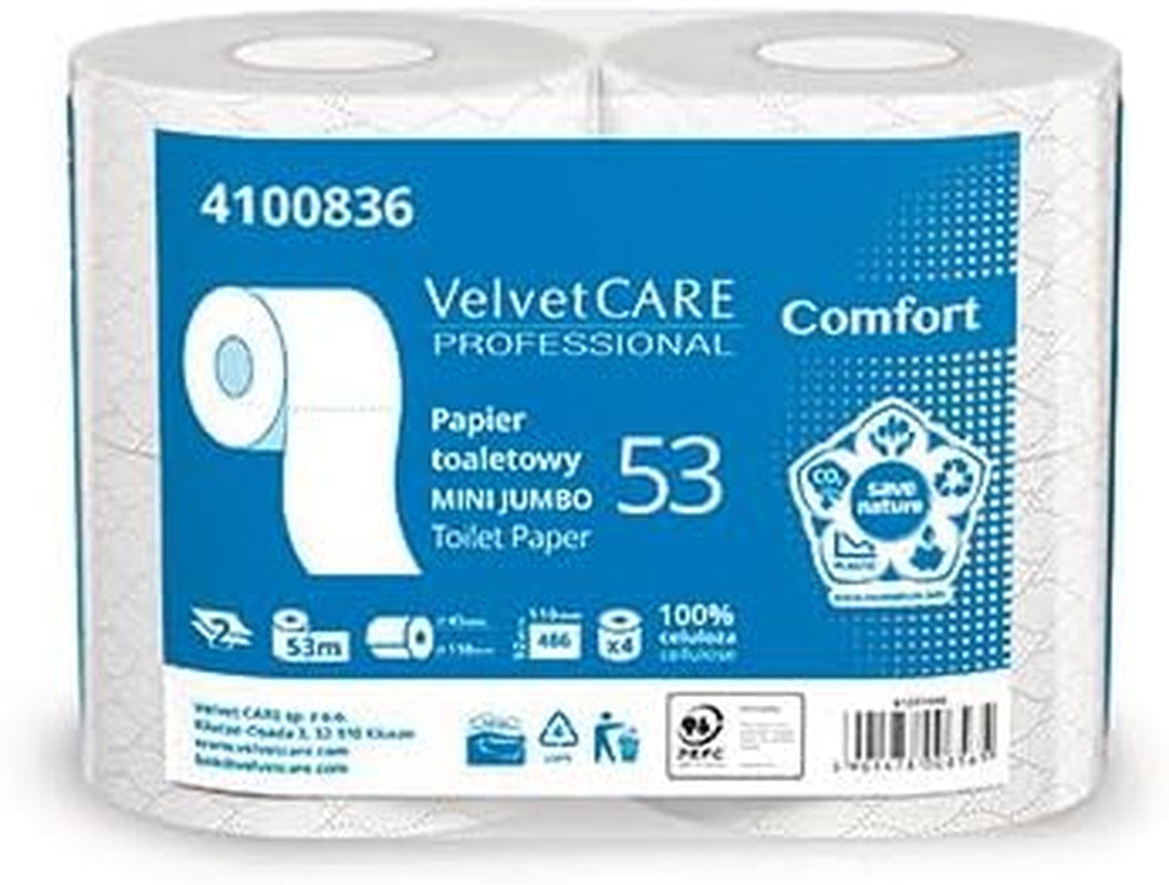 Comfort Cellulose Toiletpapier, 2-laags toiletpapier, 486 vellen, 4 stuks, Wit toiletpapier,
