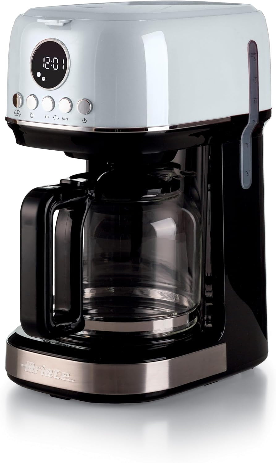Ariete Moderna 1396 filter-espressomachine voor het zetten van Amerikaanse koffie tot 15 kopjes glazen karaf verwarmingsplaat LCD-display afneembare en wasbare filters wit