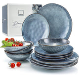 ZANGER | Darwin 12-delige serviesset, aardewerk serviesset voor 4 personen, blauwe serviesset inclusief dinerborden, dessertborden en soepborden, handgemaakte serviesset | DE PREMIUM COLLECTIE