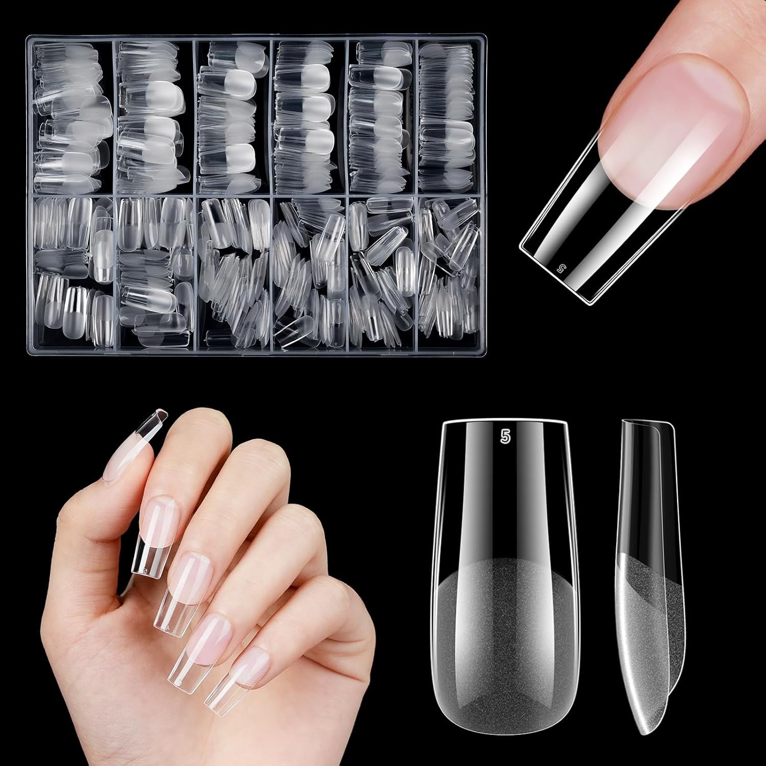 Korte kunstnagels 500 stuks zachte gel volledige dekking nageltips voor gelnagels 12 maten Voorgepolijste nageltips voor gelnagels Korte kunstnagels Doodskistnagelverlengingen met doos