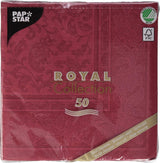 50 servetten "ROYAL Collection" 1/4 vouw 40 Cm X 40 Cm Bordeaux "Ornamenten"