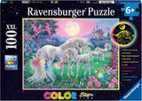Ravensburger Kinderpuzzel - 13670 Eenhoorns in het maanlicht - Eenhoorn oplichtpuzzel voor kinderen 6+ 100-delige XXL-formaat, licht op in het donker Puzzel Naty Shop Eenhoorns in het maanlicht