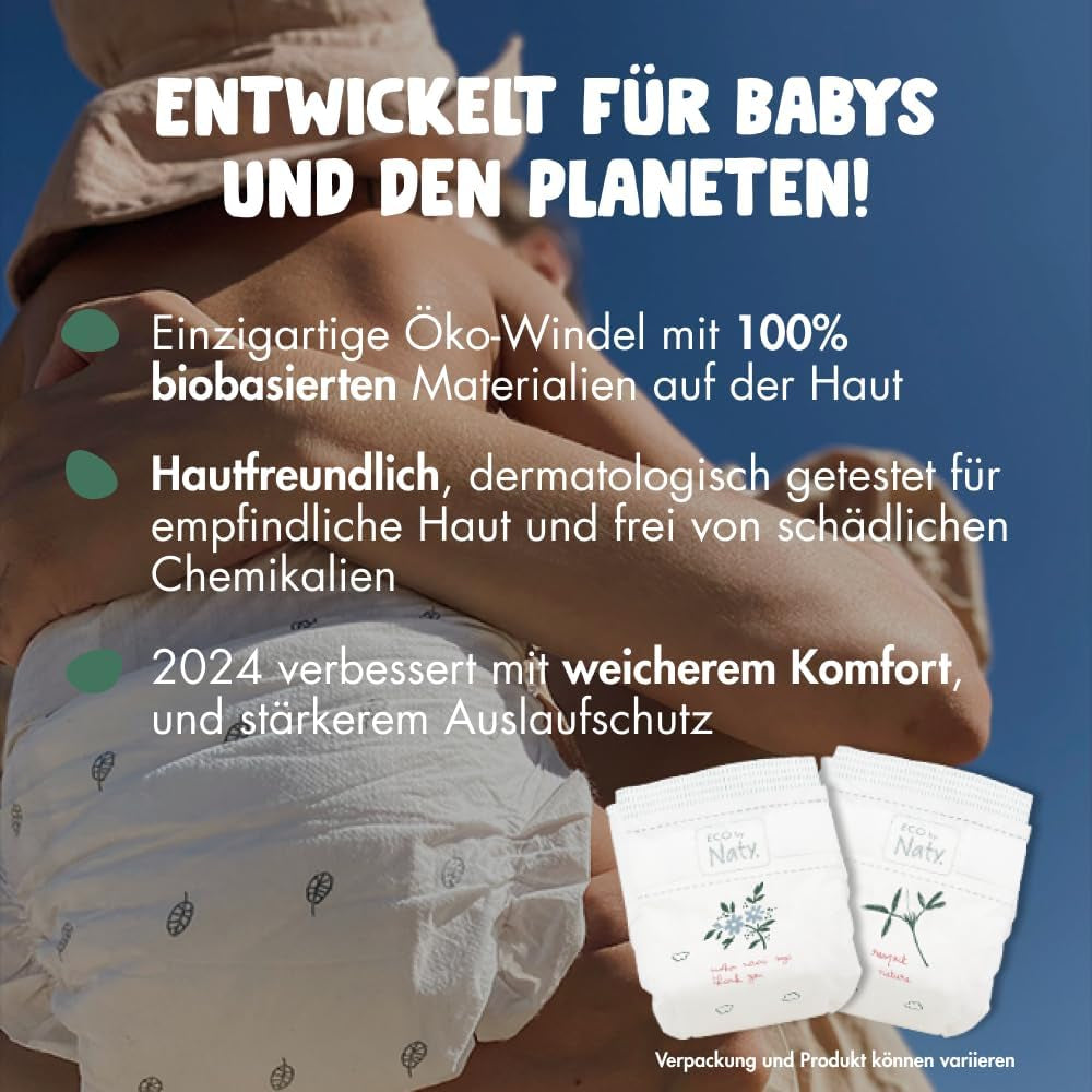 Eco Diapers Eco by Naty Baby Eco Diapers - premium biologische luiers, milieuvriendelijk, gemaakt van plantaardige materialen, ideaal voor de gevoelige babyhuid (maat 5 - 80 stuks)