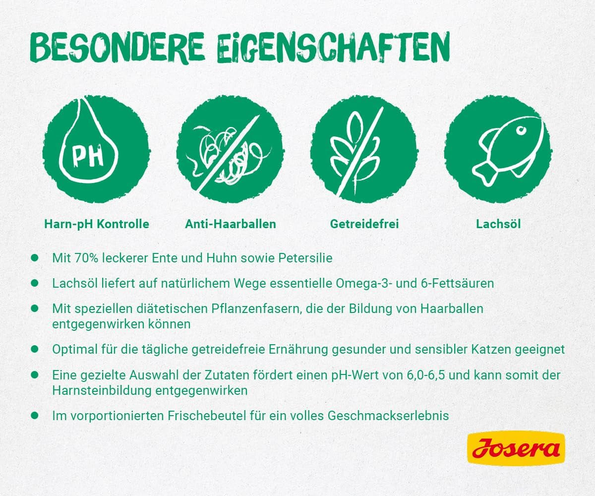 JOSERA Paté van eend en kip met peterselie (16 x 85 g) | Volwassene | Premium natvoer voor volwassen katten | Paté van eend en kip | Zalmolie | Geen granen | Natvoer voor katten in verse zakjes | Pak van 16