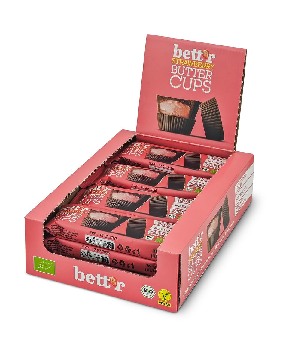 Bett'r schuldvrije biologische hazelnootboterbloemen. 100% veganistisch, glutenvrij en lactosevrij - 12 x 39 g