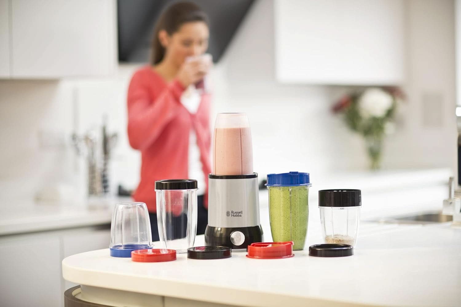 Russell Hobbs Mixer [Multifunktions- Standmixer] Nutriboost (Incl. 5 Bpa-vrij en Spülmaschinengeeignete Behälter + Deckel, 22.000 U/Min, 0,9 Ps-Motor) Elektrischer, Smoothie-Maker 23180-56 Keuken Naty Shop