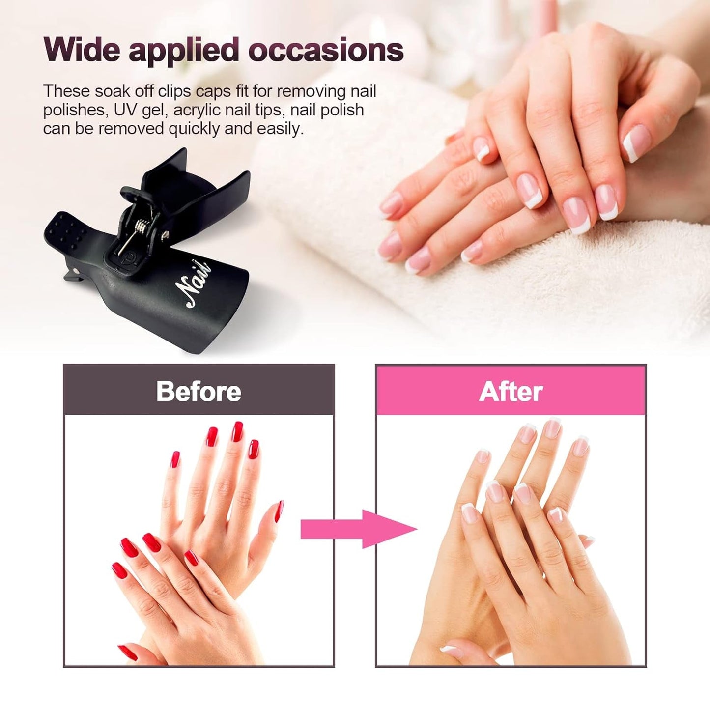 Hanyousheng Nagellackentferner Clips, Nagel Clips, 10 Stück Schwarz Nagelclips, Nagel Klammer, Nails Art Gel Cap, Losweken Clip Cap UV Gel Poliermittel Entferner Wrap Nail Tool