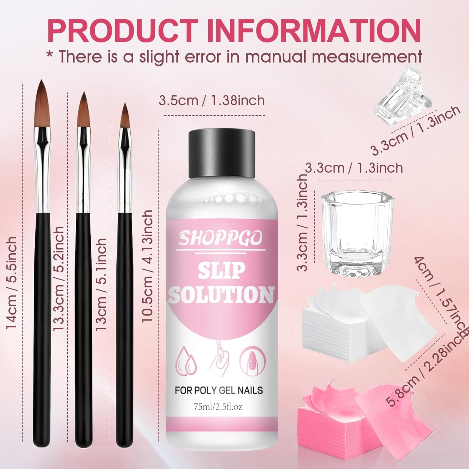 Polygel Straightening Solution, Polygel Slip Solution nagelkit, Straightening Solution 75 ml, inclusief 5 nageltipclips, 3 nagelborstels, 1 kristallen beker, 100 reinigingsvellen