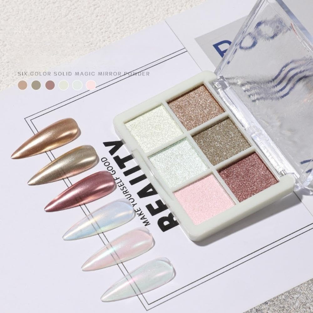 GZMAYUEN Chrom Pulver Für Nägel 6 Farbe Mirror Chrome Nagelpoeder Pigmentpoeder Nail Art
