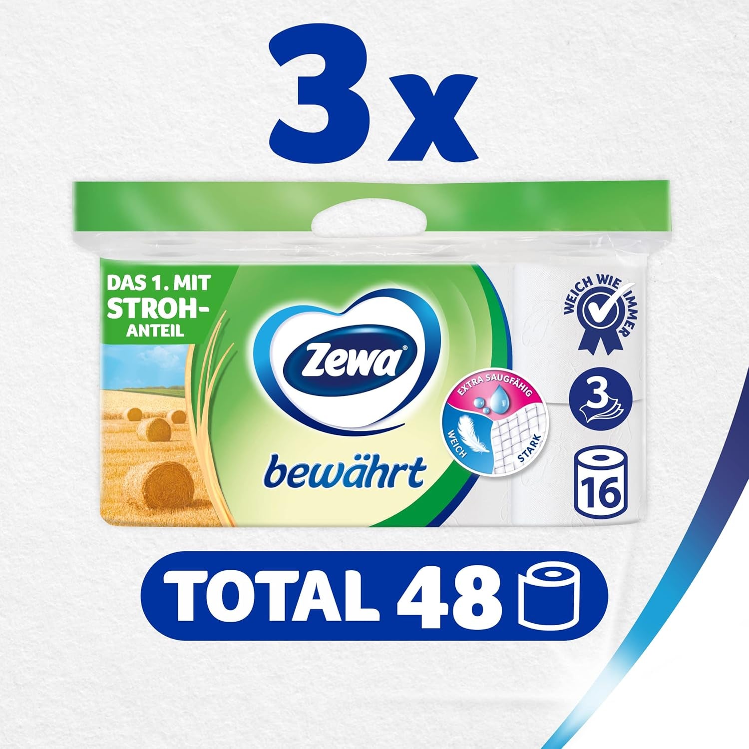 Zewa Proven - 48 rollen - Het eerste toiletpapier met stro-inhoud - 3 lagen