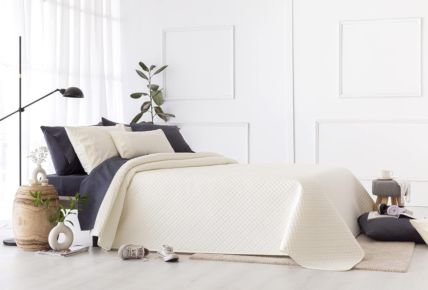 Todocama Fine Boutique sprei met piquépatroon, voor lente, zomer, herfst en winter, 100% superzachte microvezel, multifunctionele deken, 140/150/160-250 X 260 cm, lichtgrijs Bedden en dekens Beuche den Todocama-Store Beige 180 X 260 Cm
