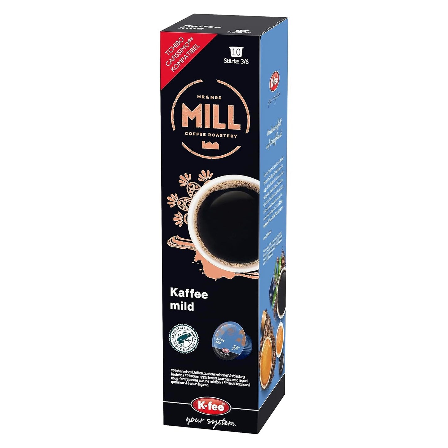 Mr & Mrs Mill Kaffee milde Filterkaffee, compatibel met K-fee & Tchibo Cafissimo*, Stärke 3/6, 120 Kaffeekapseln