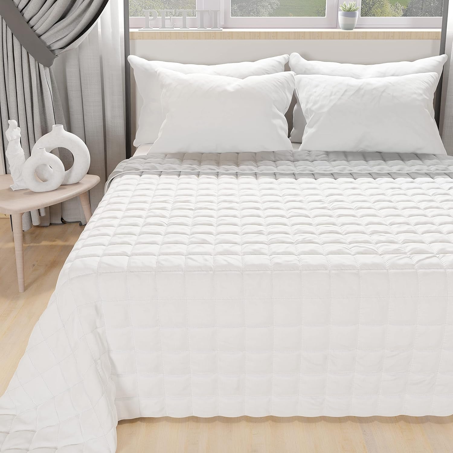 PETTI Artigiani Italiani - Eenpersoonsbedovertrek, dubbelzijdige sprei, verensprei, nachtblauw, wit, 100% Made in Italy Dekbedden en dekbedden Naty Shop Witgrijs Una Piazza E Mezza