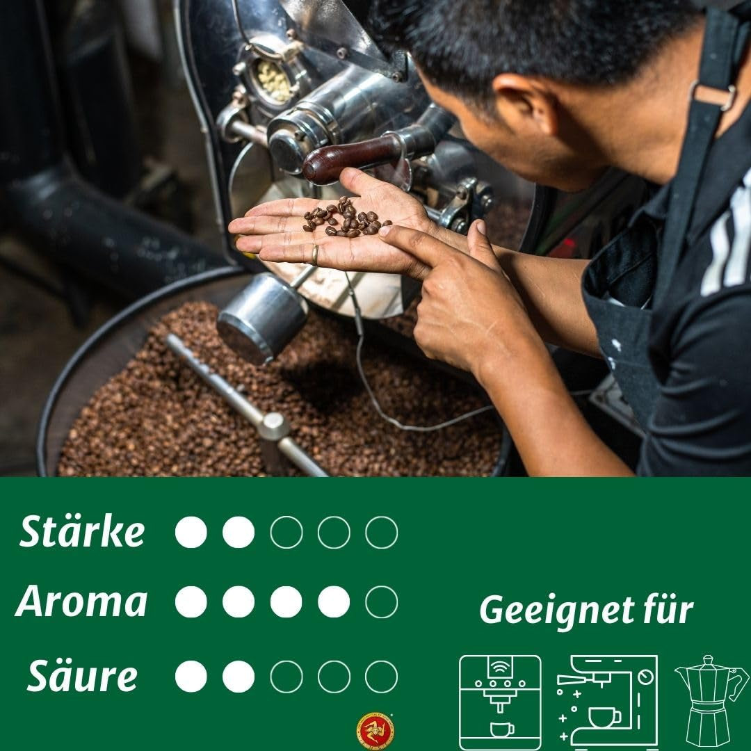 Caffè Crema - Koffiebonen gebrand op Sicilië - Traditioneel lang brandproces met perfecte crema, zak van 250 g, extra lage zuurgraad voor volautomatische machines en portafilter