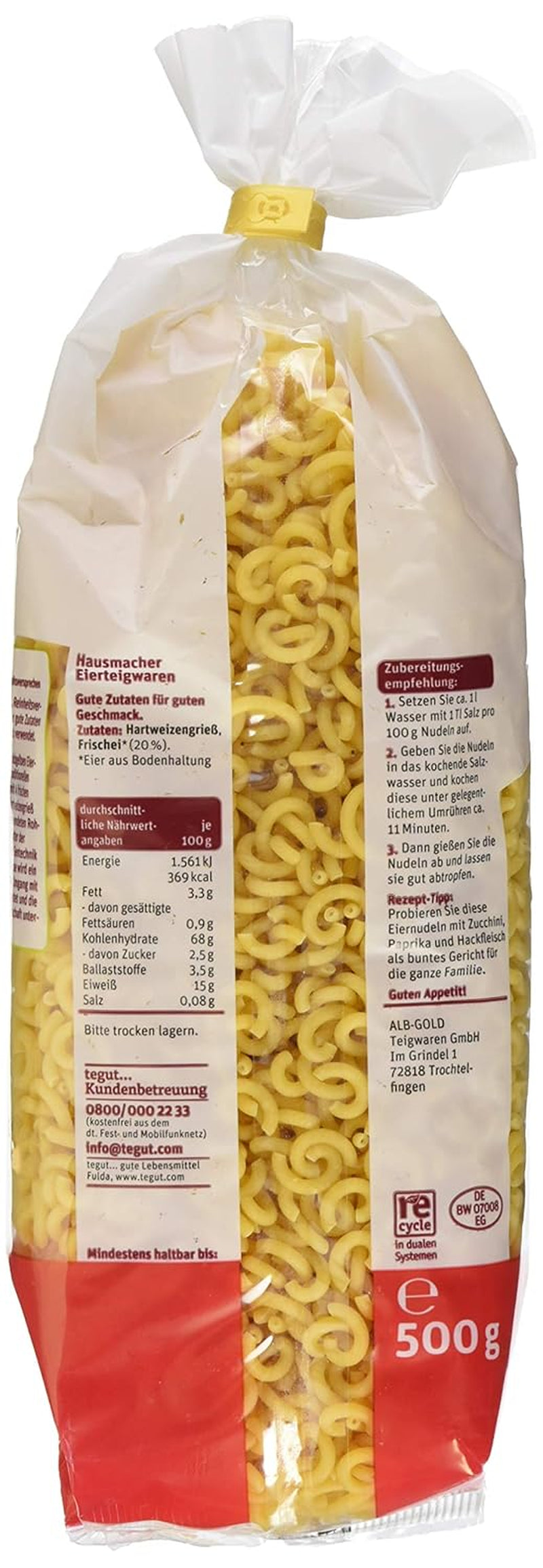 tegut... Noedels met ei en vorkvormige spaghetti, 1 x 500 g