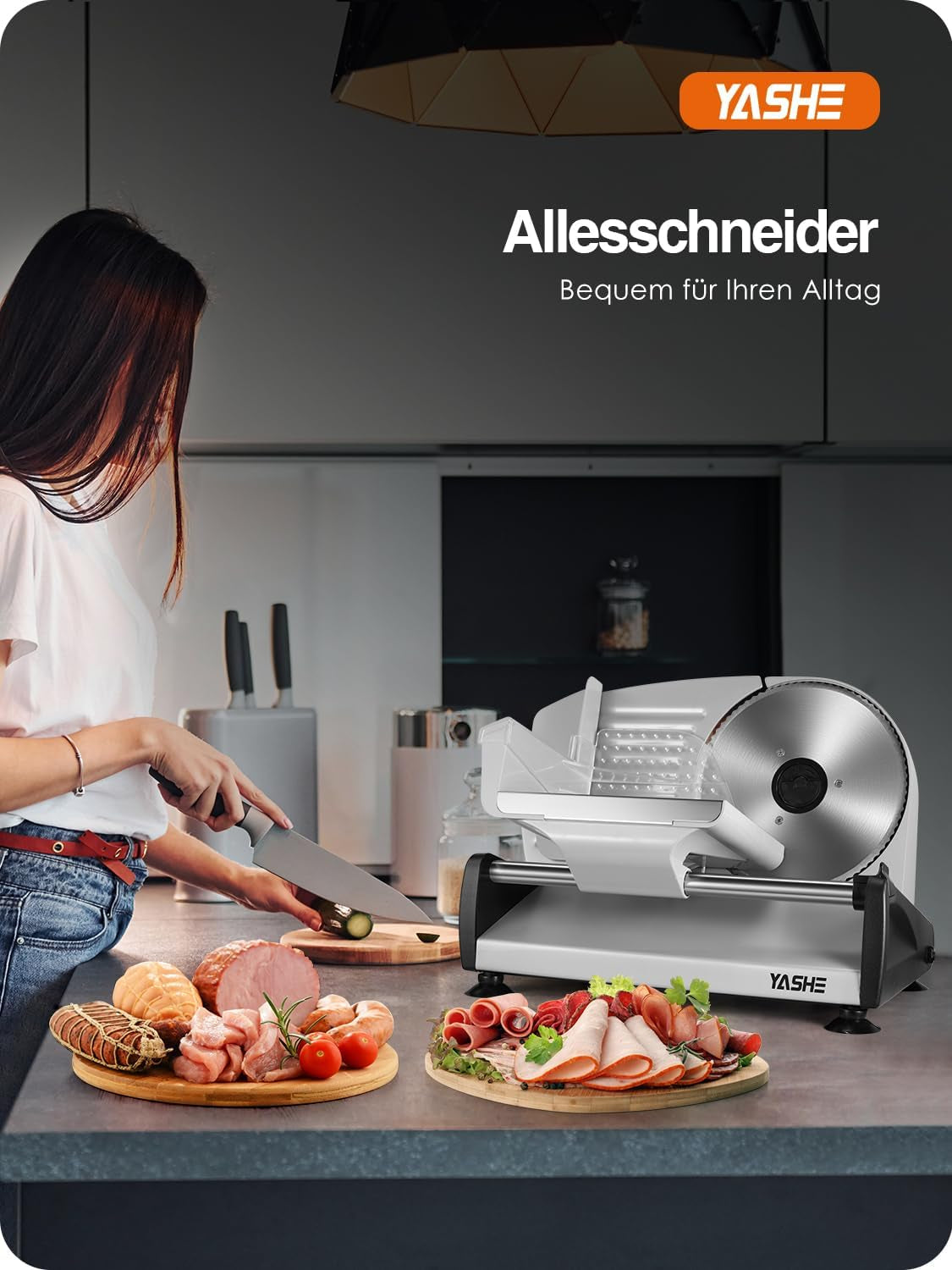 YASHE SL-518, broodsnijmachine, 2 afneembare messen, verstelbare dikte 0 - 15 mm Raspen en Snijmachines Naty Shop