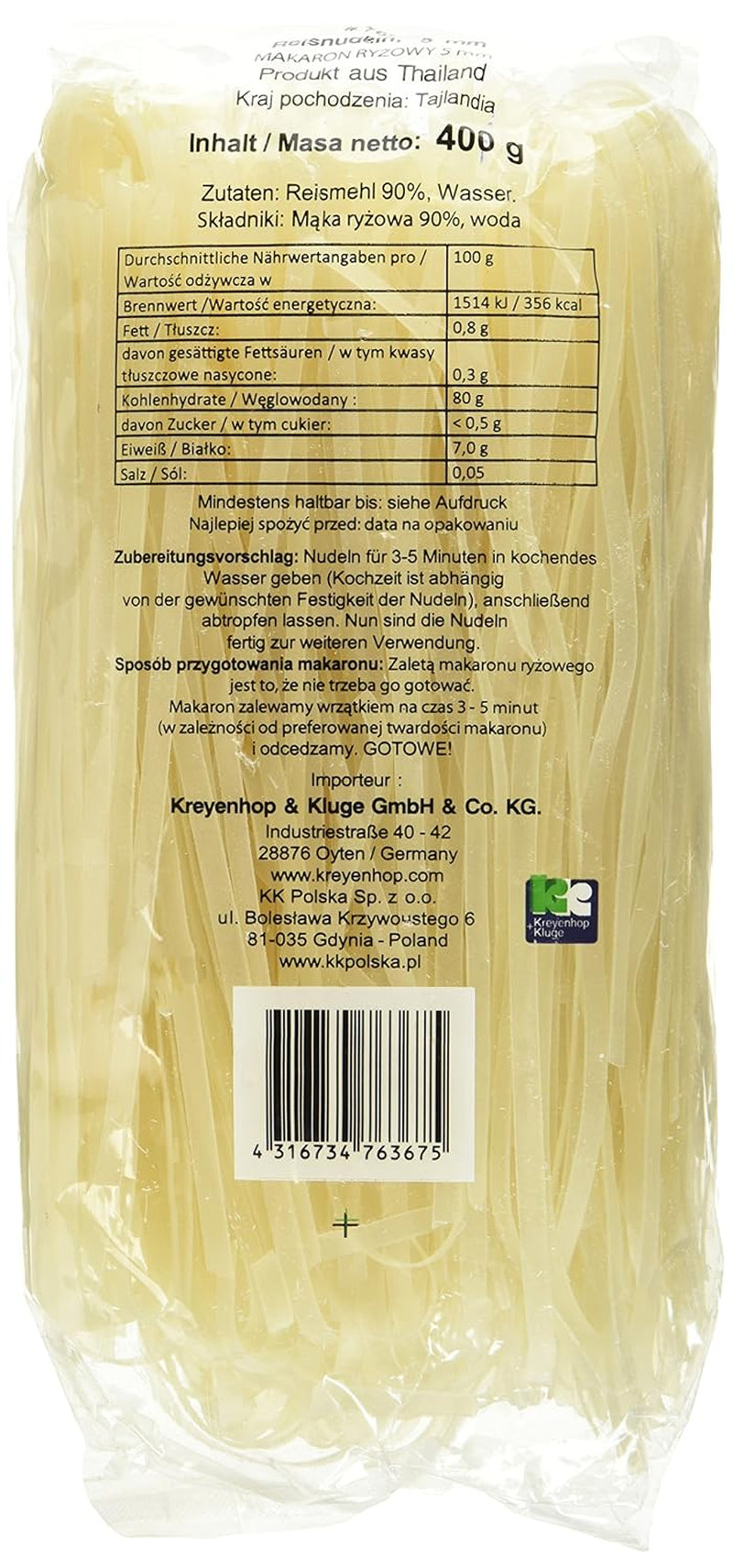 Rijstnoedels - Thaise, 5 mm brede rijstlintnoedels, gemaakt van rijstmeel - 17 x 400 g